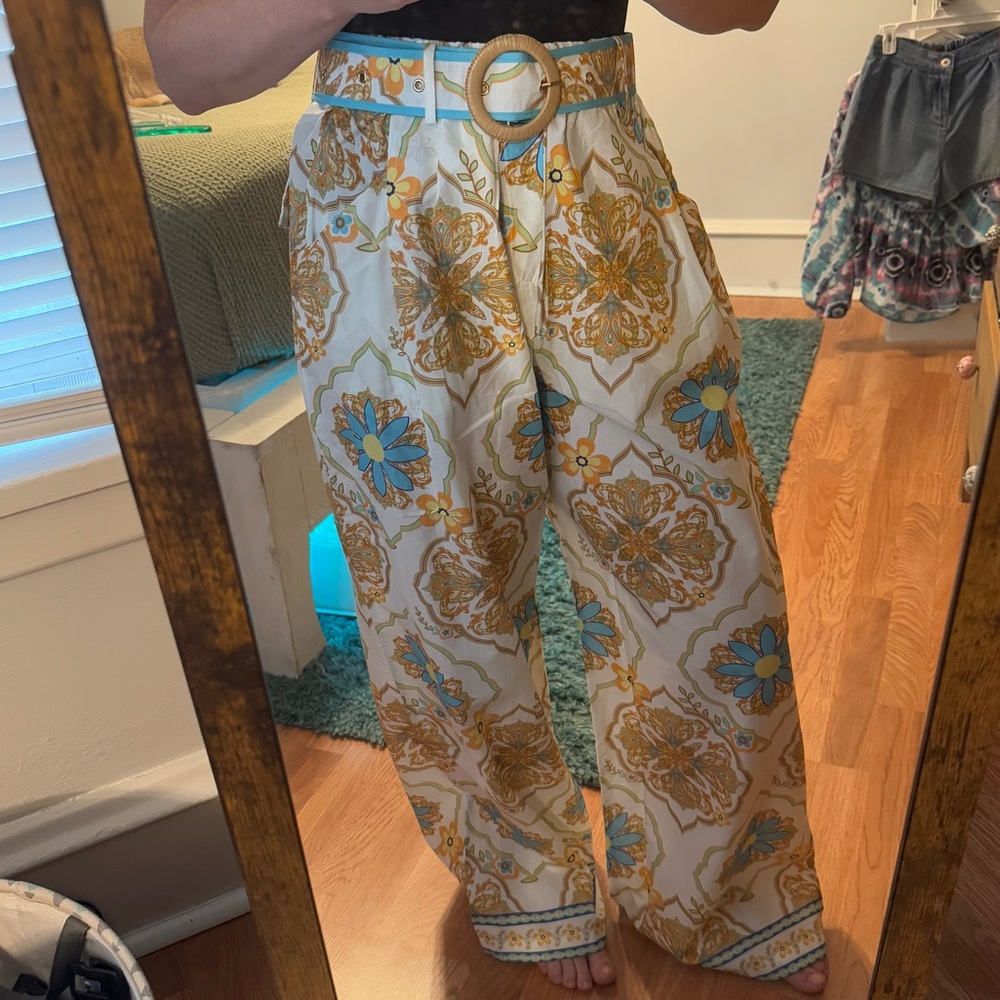 Floral Patterned Wide-Leg Trousers